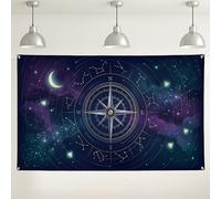 Celestial Compass Backdrop, Night Skyline Astrology Theme Decorations, Dark Blue Cosmic Background for Party Photo Booth Supplies, Ideal for Seasonal Celebrations 71x43 Inch