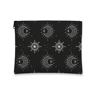 Celestial Cosmetic Bag, Black Moon and Sun Pattern Travel Pouch for Women, Portable Small Zipper Makeup Organizer, Gift for Festivals and Special Occasions 7x9 Inch