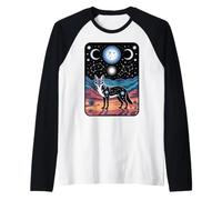 Celestial Coyote Spirit of the Desert Night Moon Phases Raglan Baseball Tee