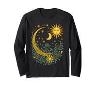 Celestial Crescent Moon and Mystic Sun Floral Garden Night Long Sleeve T-Shirt