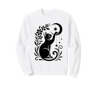 Celestial Crescent Moon Cat Aesthetic Floral Mystical Boho Sweatshirt