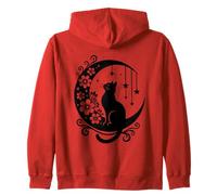 Celestial Crescent Moon Cat Aesthetic Floral Mystical Boho Zip Hoodie