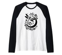 Celestial Crescent Moon Dragonfly Floral Mystical Boho Raglan Baseball Tee