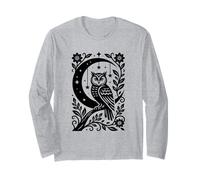 Celestial Crescent Moon Owl Stars Floral Mystical Boho Long Sleeve T-Shirt