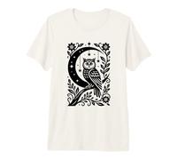 Celestial Crescent Moon Owl Stars Floral Mystical Boho Premium T-Shirt