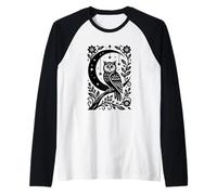Celestial Crescent Moon Owl Stars Floral Mystical Boho Raglan Baseball Tee