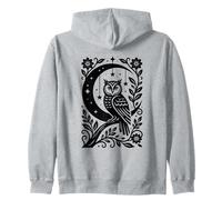Celestial Crescent Moon Owl Stars Floral Mystical Boho Zip Hoodie