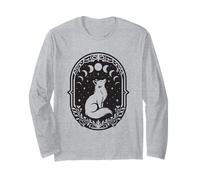 Celestial Crescent Moon Phases Fox Floral Mystical Boho Long Sleeve T-Shirt