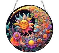 Celestial Decor - Trippy Room Decor, Boho Acrylic Wall Hanging, Sun and Moon Acrylic Wall Art, Moon Phase Wall Decorations, Psychedelic Hippie Room Decorations Aesthetic, Suncatchers for Bedroom