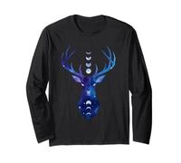 Celestial Deer Galaxy Moon Phases Stag Buck Spiritual Animal Long Sleeve T-Shirt