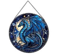 Celestial Dragon Pattern Suncatcher Stained Glass,Hanging Stained Glass for Windows,20cm/7.87inch Sun Catcher Garden Hangings Ornaments Halloween Fall Christmas Decor for Home