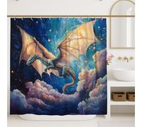 Celestial Dragon Shower Curtain, Vibrant Blue Fantasy Art Bathroom Decor, Year-Round Dreamy Modern Design with Hooks 72x84 Inch