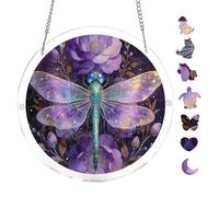 Celestial Dragonfly Floral Art Circular Acrylic Puzzle 7.8x7.8inch Hanging Wall Decor Mindful Indoor Relaxation Collectible Unique Artwork Nature Inspired
