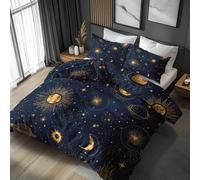 Celestial Duvet Cover Sets King Size Bedding 3 Piece, Sun Moon Stars Pattern Reversible Quilt Cover & 2 Pillowcases, Soft Microfiber, Zip, Bedroom Decor & Gifts(P45)