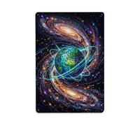 Celestial Earth Blue Planet Galaxy Orbit Cosmic Space Surreal Metal Tin Sign Plaque Wall Decor for Cafe, Man Cave, Club Bar, Office, Home Garden Round Metal Poster 8x12Inch