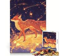 Celestial Fox Standing on Glowing Planet Under A Star-Filled Sky 1000 Pieces Puzzles for Teenagers Brain Agility Soothing Downtime Secure Join Bday Surprise size 50x75cm