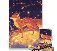 Celestial Fox Standing on Glowing Planet Under A Star-Filled Sky 1000 Teenager Pieces Jigsaw Puzzle Reasoning Skill Light Enjoyment Sharp Cut Great Gift size 38x26cm
