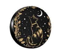 Celestial Gothic Cat Black Moon Art Witchy Dark Romantic Spare Tyre Covers Durable Tire Storage Bag Universal Spare Wheel Cover For Rv Suv Trailer 14inch