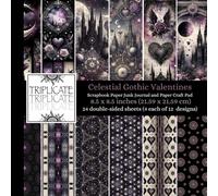 Celestial Gothic Valentines Scrapbook Paper Junk Journal and Paper Craft Pad: 24 double-sided matte pages of 8.5 x 8.5 inch 60lb (90gsm) decorative ... 12 background designs (4 of each design)