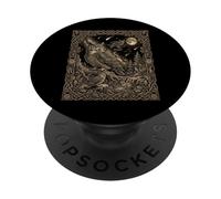 Celestial Great Horned Owl Woodcut Totem Forest Moonlight PopSockets Adhesive PopGrip