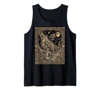 Celestial Great Horned Owl Woodcut Totem Forest Moonlight Tank Top