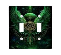 Celestial Green Light Switch Cover Plates/Outlet Covers, Vibrant Emerald Wings for Space Decor, Thermoplastic Wall Plates, Standard Size Double Toggle