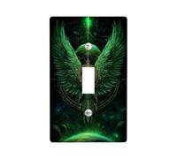 Celestial Green Light Switch Cover Plates/Outlet Covers, Vibrant Emerald Wings for Space Decor, Thermoplastic Wall Plates, Standard Size Single Toggle