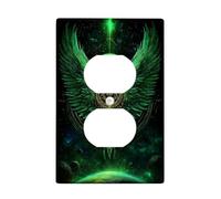 Celestial Green Light Switch Cover Plates/Outlet Covers, Vibrant Emerald Wings for Space Decor, Thermoplastic Wall Plates, Standard Size Single Duplex Outlet