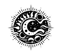 Celestial Harmony and of Sun Moon and Stars in a Circular Pattern evoking Mysticism Wall Decals 42x42.2cm Multiple Size Options Black