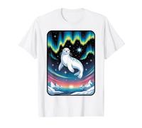 Celestial Harp Seal & Northern Lights Wilderness Value Graphic T-Shirt, Men, White, L