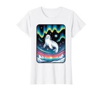 Celestial Harp Seal & Northern Lights Wilderness Value Graphic T-Shirt, Women, White, XL