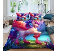 Celestial Horse Bedding Set 3D Digital Printing Animal Themes Wildlife Duvet Cover Set for Boys & Girls Chic Breathable Quilt Cover with Pillowcase King(220x240cm)