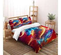 Celestial Horse Flame Bedding Set 3D Digital Printing Animal Themes Wildlife Duvet Cover Set Chic Breathable Comforter Cover Universal for All Seasons with Pillow Super King(260x220cm)