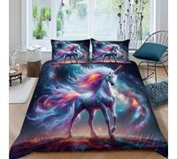 Celestial Horse Milky Way Bedding Set 3 Pieces Theme Bedspread Animal Themes Wildlife Duvet Cover Set Microfiber Quilt Cover Suitable for Family,couple,children with Pillow King(220x240cm)