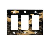 Celestial Landscape Light Switch Cover Plates/Outlet Covers, Gold Moonlit Forest Scene for Home Décor, Thermoplastic Wall Plates, Standard Size 3 Gang Wall Plate