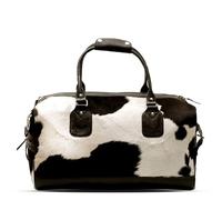 Celestial Leather Cowhide Duffle Bag, 28x50x23 cm, Black and White Pattern, Detachable Shoulder Strap