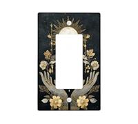 Celestial Light Switch Cover Plate/Outlet Covers, Black and Gold Moon and Sun Design for Home Decor, Thermoplastic Wall Plates, Standard Size Single Rocker