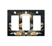 Celestial Light Switch Cover Plate/Outlet Covers, Black and Gold Moon and Sun Design for Home Decor, Thermoplastic Wall Plates, Standard Size 3 Gang Wall Plate