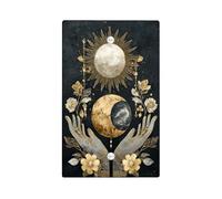 Celestial Light Switch Cover Plate/Outlet Covers, Black and Gold Moon and Sun Design for Home Decor, Thermoplastic Wall Plates, Standard Size Blank Cover Plate