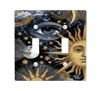 Celestial Light Switch Cover Plate/Outlet Covers, Black and Gold Sun and Moon Design for Home Decor, Thermoplastic Wall Plates, Standard Size Double Toggle