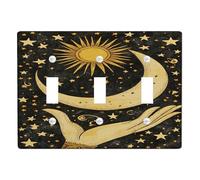 Celestial Light Switch Cover Plate/Outlet Covers, Black Moon and Sun Design, Starry Night Theme, Artistic Wall Decor, Standard Size Triple Toggle