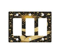 Celestial Light Switch Cover Plate/Outlet Covers, Black Moon and Sun Design, Starry Night Theme, Artistic Wall Decor, Standard Size 3 Gang Wall Plate