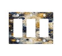 Celestial Light Switch Cover Plate/Outlet Covers, Gold and Navy Starry Design for Home Decor, Thermoplastic Wall Plates, Standard Size 3 Gang Wall Plate