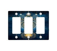 Celestial Light Switch Cover Plate/Outlet Covers, Midnight Blue Moon and Stars Design, Decorative Wall Accents, Thermoplastic Wall Plates, Standard Size 3 Gang Wall Plate