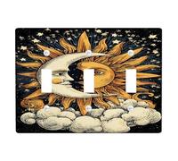 Celestial Light Switch Cover Plate/Switch Plates, Sun and Moon Design for Home Decor, Thermoplastic Wall Plates, Standard Size Triple Toggle