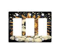 Celestial Light Switch Cover Plate/Switch Plates, Sun and Moon Design for Home Decor, Thermoplastic Wall Plates, Standard Size 3 Gang Wall Plate