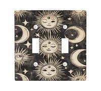 Celestial Light Switch Cover Plates/Outlet Covers, Black and Gold Moon and Sun Design for Home Decor, Thermoplastic Wall Plates, Standard Size Double Toggle