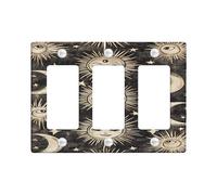Celestial Light Switch Cover Plates/Outlet Covers, Black and Gold Moon and Sun Design for Home Decor, Thermoplastic Wall Plates, Standard Size 3 Gang Wall Plate