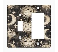 Celestial Light Switch Cover Plates/Outlet Covers, Black and Gold Moon and Sun Design for Home Decor, Thermoplastic Wall Plates, Standard Size Toggle Rocker