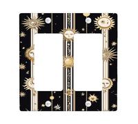 Celestial Light Switch Cover Plates/Outlet Covers, Black and Gold Sun and Moon Design for Home Decor, Thermoplastic Wall Plates, Standard Size Double Rocker